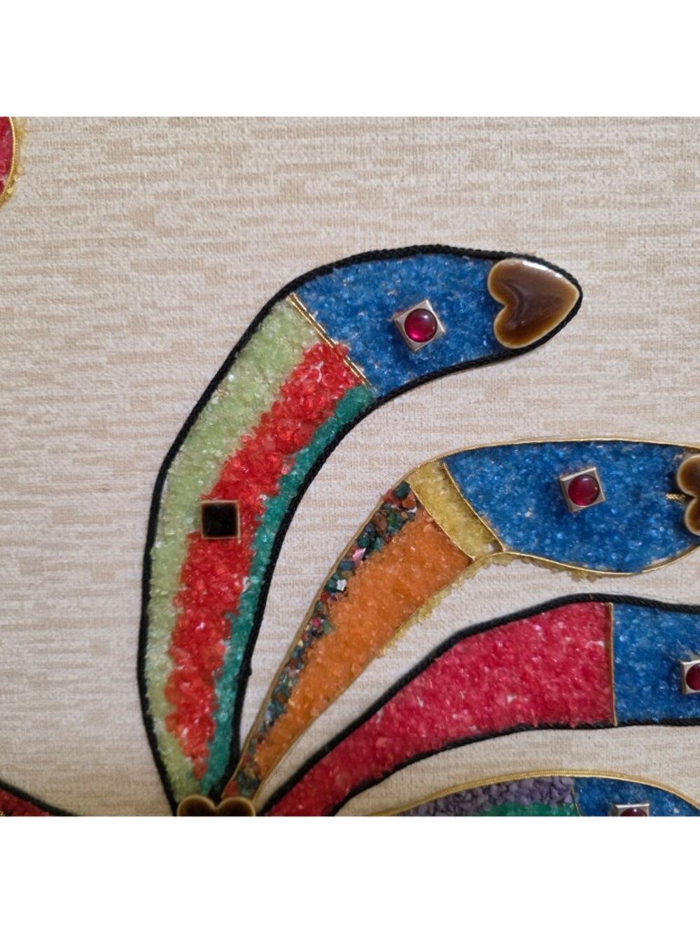 MCM Pebble Gravel & Tile Wall Art Rooster Heart and Square Shaped Tile Large - Picture 6 of 13